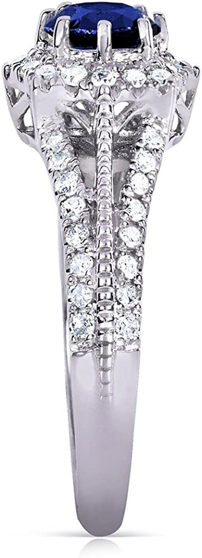 Vintage Style Sapphire & Diamond Engagement Ring 1 Carat (Ctw) in 14K White Gold
