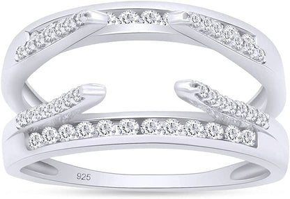Sterling Silver Combination Cathedral and Classic Ring Guard with Cubic Zirconia