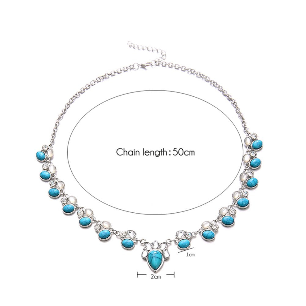 European and American Turquoise Opal Diamond Alloy Necklace
