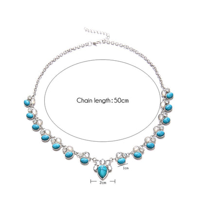 European and American Turquoise Opal Diamond Alloy Necklace