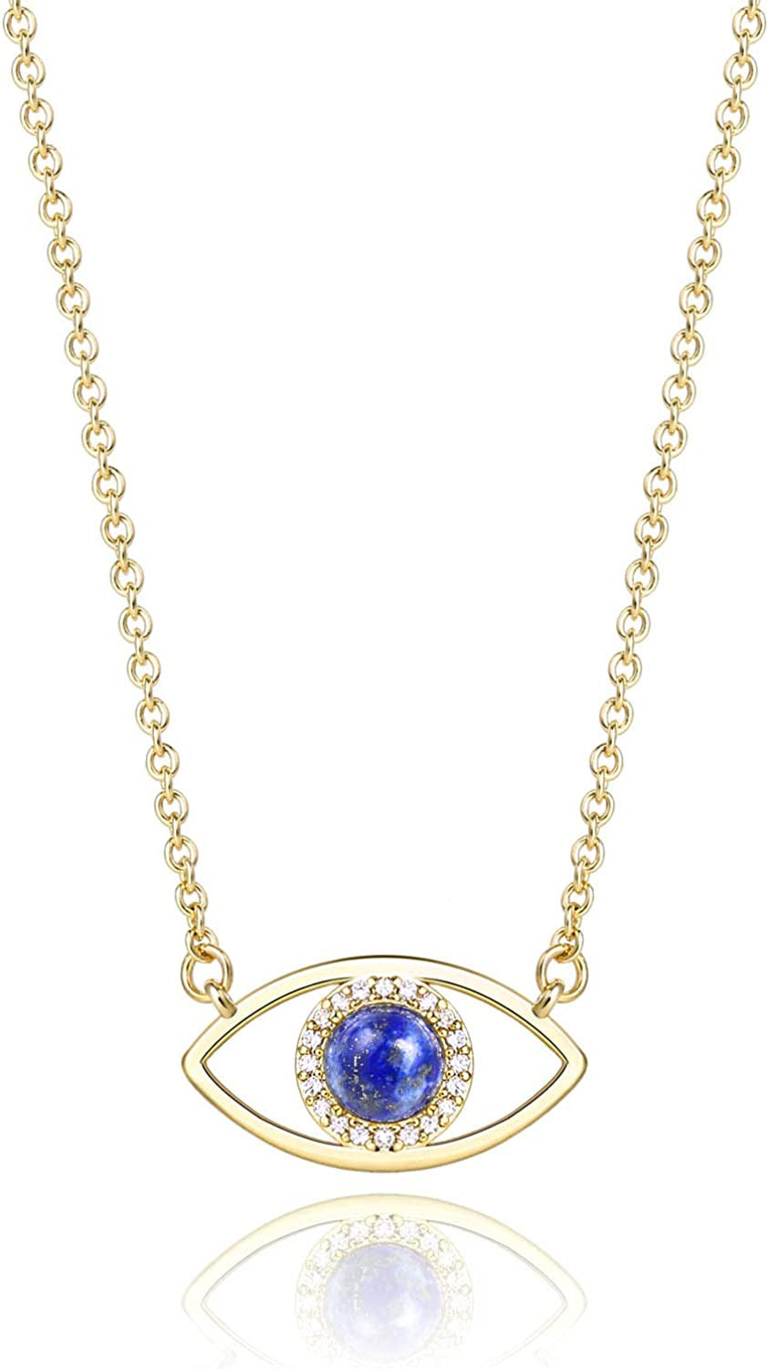 14K Gold Dainty Evil Eye Necklace for Women | Gemstone Necklace | Real Crystal N