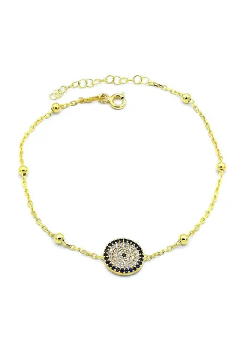 Women Evil Eye Beaded Chain Model Gold Gilded Silver Bracelet