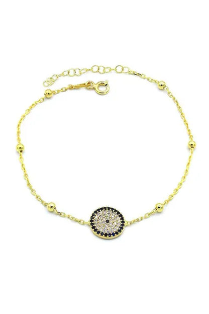 Women Evil Eye Beaded Chain Model Gold Gilded Silver Bracelet