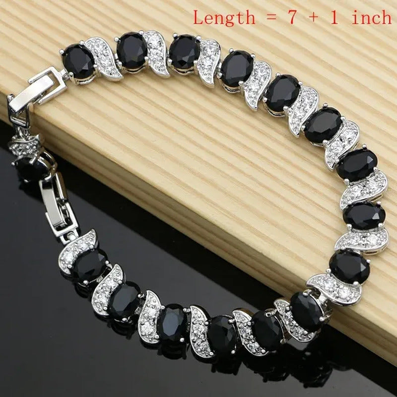 Silver 925 Gemstones Jewelry Sets for Women Ring Earrings Necklace Sapphire Ruby