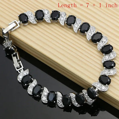 Silver 925 Gemstones Jewelry Sets for Women Ring Earrings Necklace Sapphire Ruby