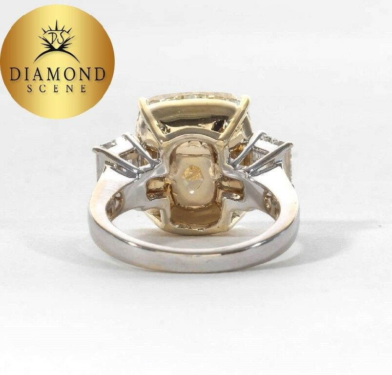 GIA Gemologist Fancy Yellow 10.06 Carat Cushion Cut Diamond Ring