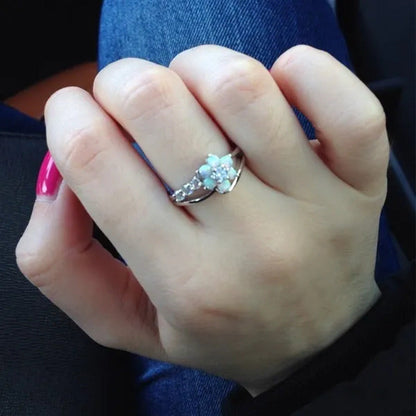 Exquisite round Cut White Fire Opal Stone Silver Colorflower Women Opal Rings Di