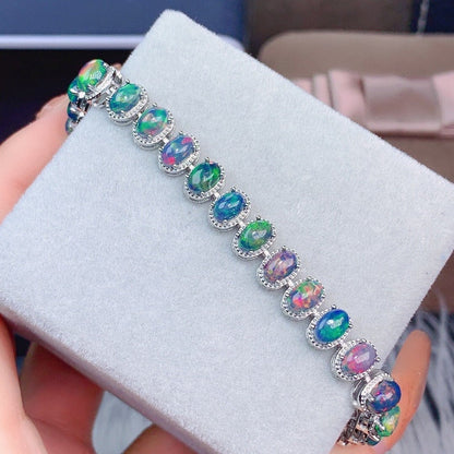 925 Sterling Silver Inlaid Natural Black Opal Bracelet Delicate Female Popular S