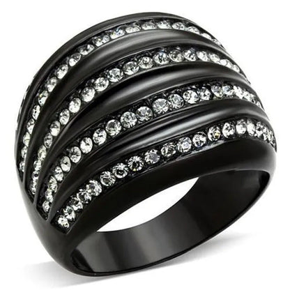 Women IP Black Stainless Steel Ring with Top Grade Crystal in Black Diamond - Si