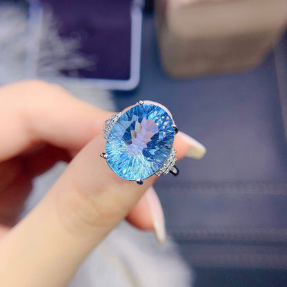 Women'S Sterling Silver Inlaid Blue Topaz Ring