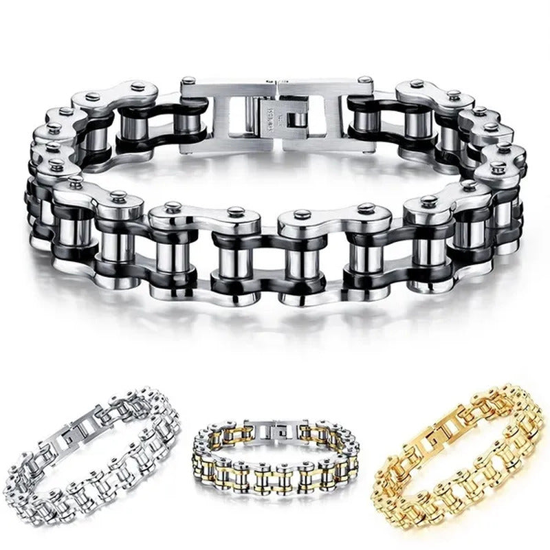 Stainless Steel Biker Mens Bracelet Link Chain Motorcycle Bike Bicycle Chain Bra