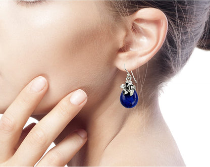 Lapis Lazuli .925 Sterling Silver Floral Dangle Earrings 'Lovely Lily'