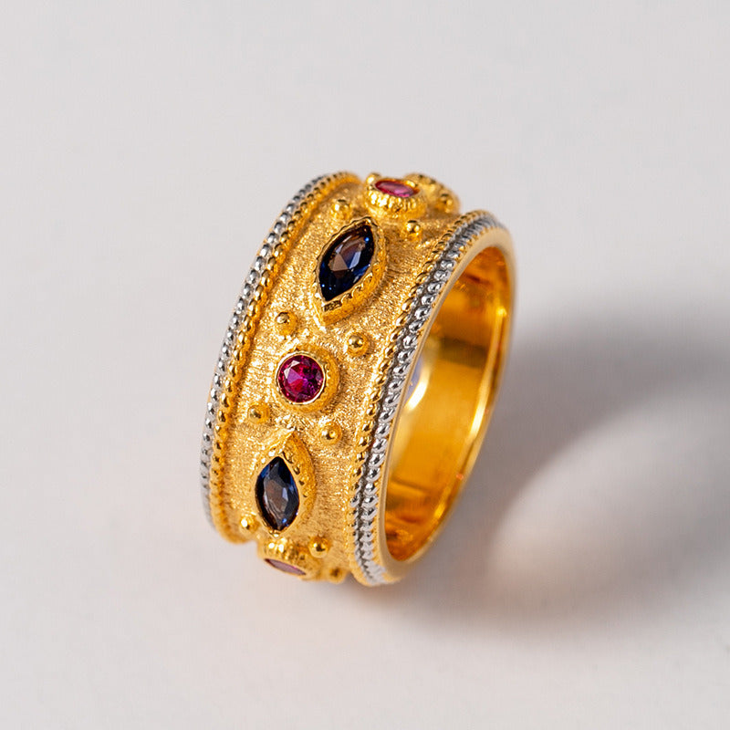 S925 Silver Gold Plated Two Tone Zircon Inlaid Ring Women