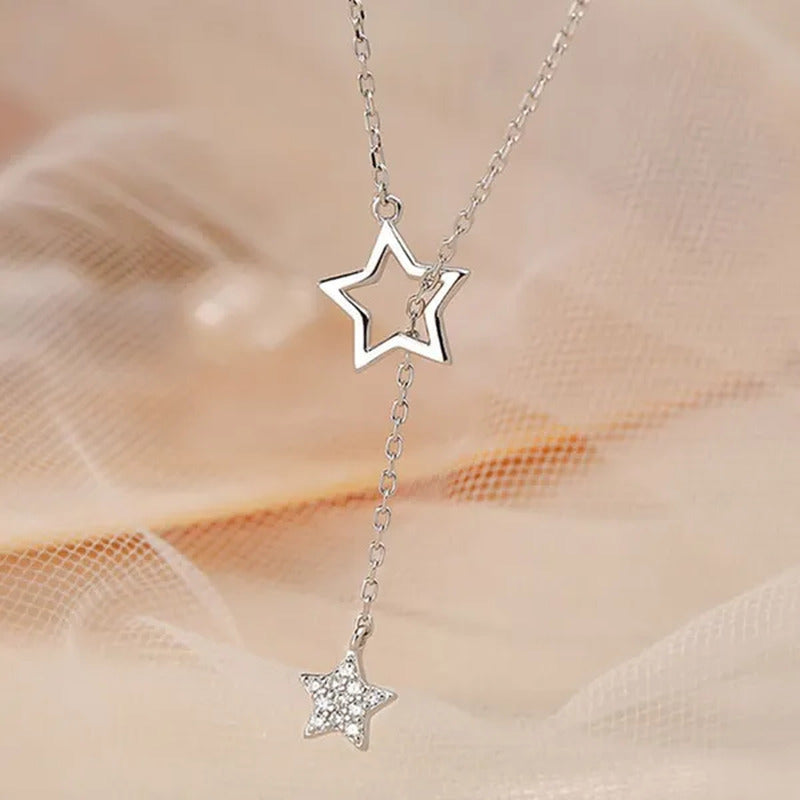 Women'S Fashion Jewelry Simple Diamond Pentagram Pendant Necklace Tassel Clavicl
