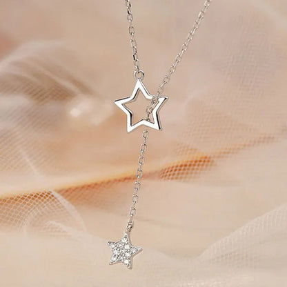 Women'S Fashion Jewelry Simple Diamond Pentagram Pendant Necklace Tassel Clavicl
