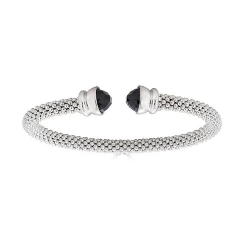 Set of Onyx and Howlite Gemstone Bangles in Italian Sterling Silver