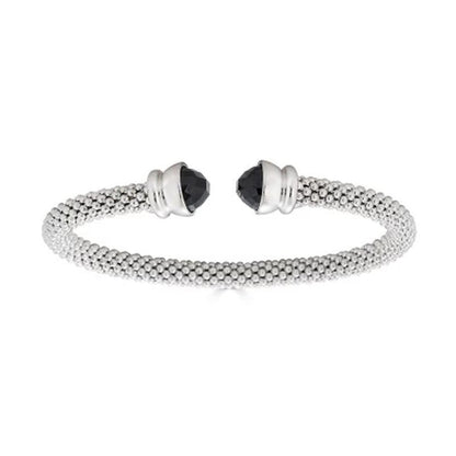Set of Onyx and Howlite Gemstone Bangles in Italian Sterling Silver