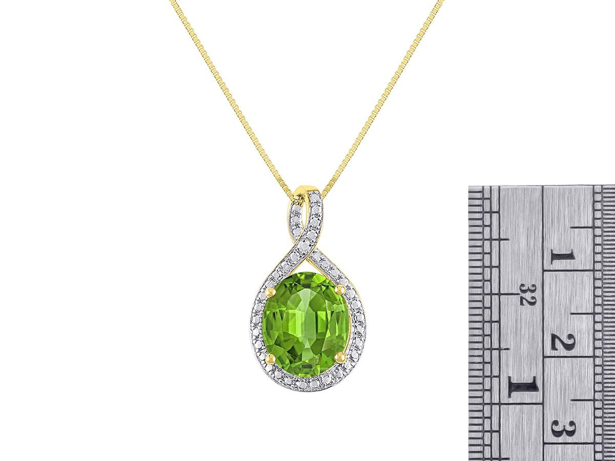 Diamond & Peridot Pendant Necklace in 14K Yellow Gold with 18" Gold Chain - Augu