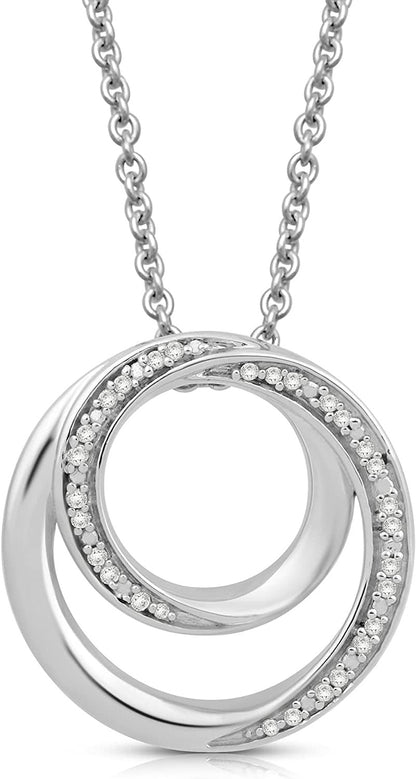 Sterling Silver Natural White round Diamonds Pendant Necklace, 18" Rolo Chain