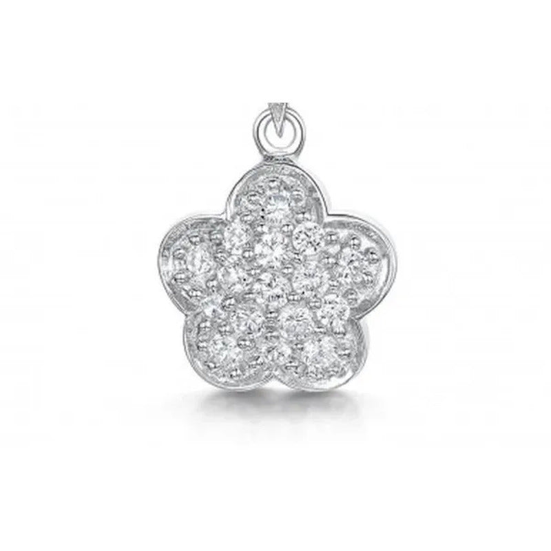 Sterling Silver Fluttering Imitation Diamond CZ Flower Pendant Necklace, 16