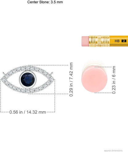 Natural Blue Sapphire Evil Eye Pendant Necklace in 14K Solid Gold for Women, Gir