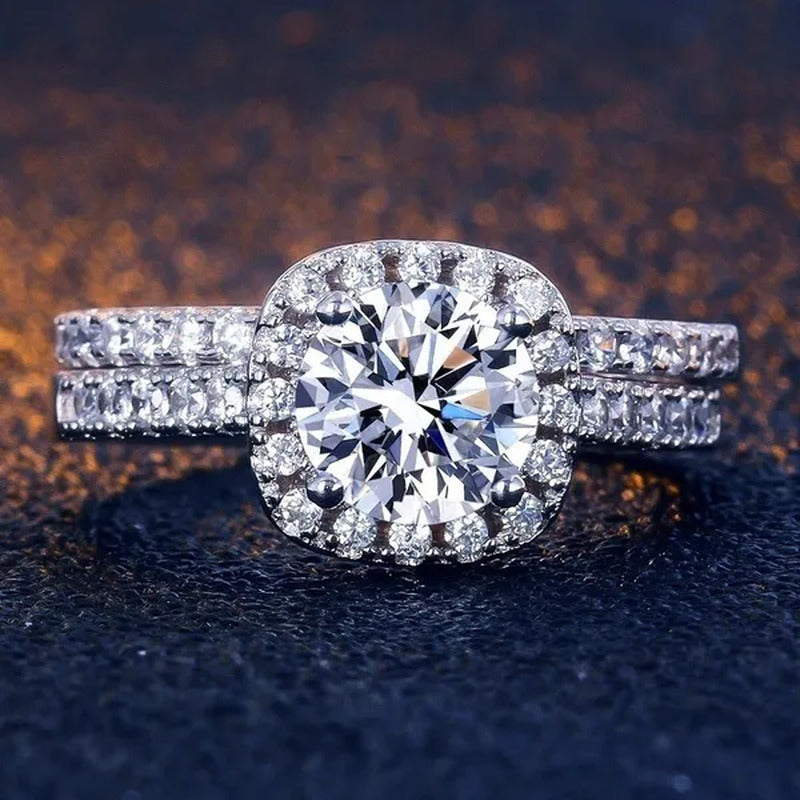 Exquisite Silver Plated round Cut White Sapphire Diamond Promise Rings Courtship