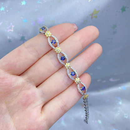 925 Silver Inlaid Natural Sapphire Women'S Bracelet Color Treasure Hand Accessor