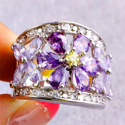 Women'S Flower Jewelry 2*4Mm Pear & round Cut Amethyst & Tourmaline & Citrine &