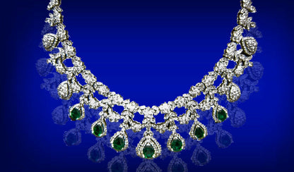 EMERALD PEAR SHAPE DIAMOND ROUND BRILLIANT SHAPE FRONT SET NECKLACE
