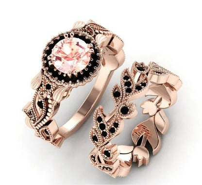 2 Pieces/Set of Exquisite Fashion Ideas 14K Rose Gold Ring Black Diamond Ring Fl