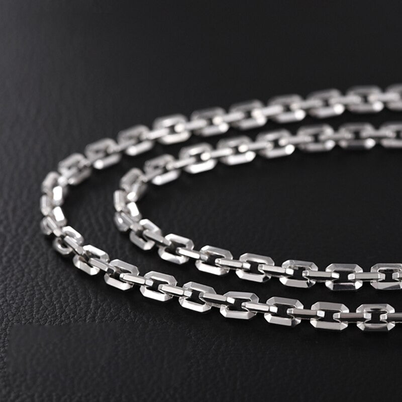 Real Silver 6Mm Fashion Horn Chain Necklace Man Male 925 Sterling Silver
