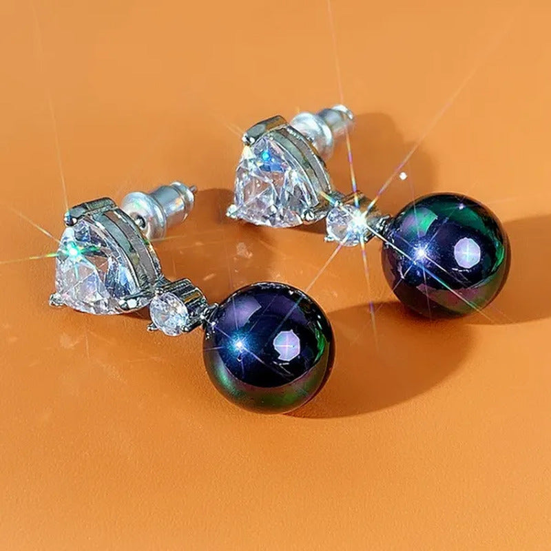 Retro Pearl Drop Earring 925 Sterling Silver 3 Prong Setting Triangle White Sapp