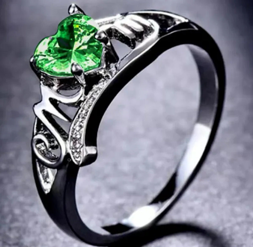 Heart Silver White, Green, Pink, Sapphire Ring Mother'S Day Jewelry Gift Size 5-
