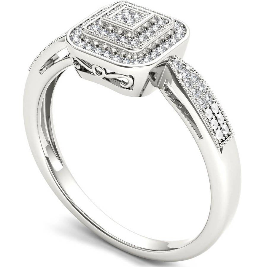 1/6 Carat T.W. Diamond Cluster Square-Shape Double Halo 10Kt White Gold Engageme