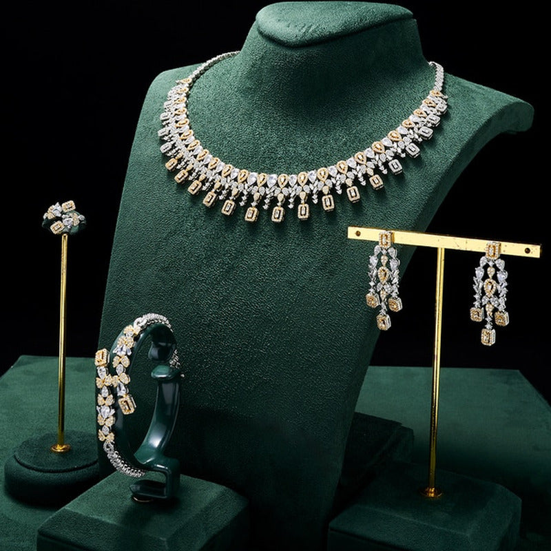 Elegant Necklace Set Cubic Zirconia Jewelry for Women Anniversary Dubai Bridal