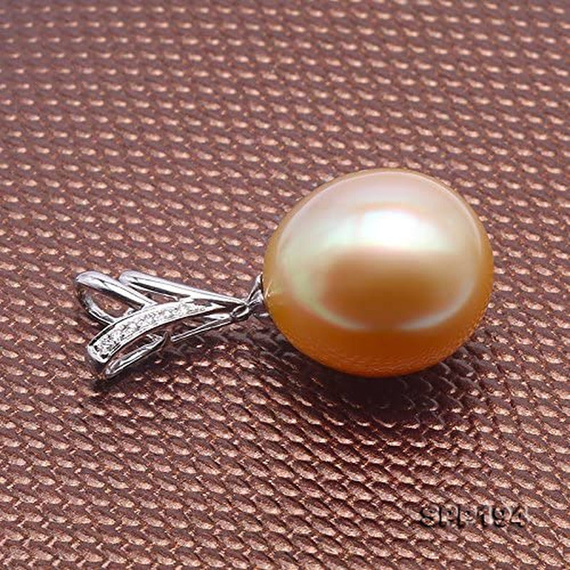 18K Gold Pendant 13X14Mm Oval Golden South Sea Cultured Pearl Pendant Necklace D
