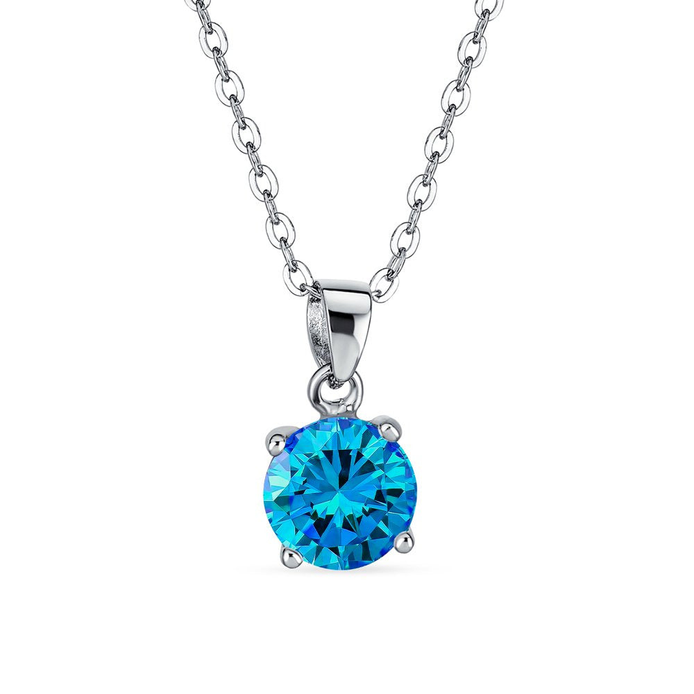 2CT Solitaire round Blue Pendant Blue Imitation Topaz AAA CZ Sterling