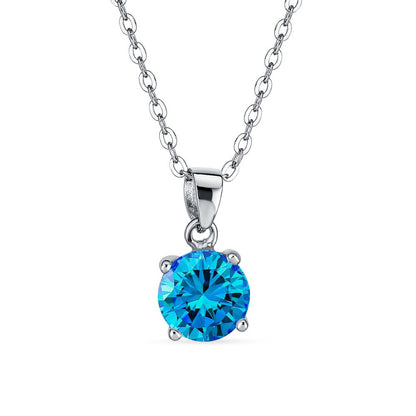 2CT Solitaire round Blue Pendant Blue Imitation Topaz AAA CZ Sterling