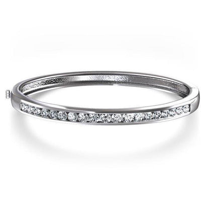 23411 3 CT Sparkling round Brilliant Diamonds Bangle - White Gold
