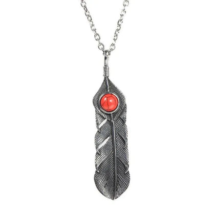 Jewelry Creative Ruby Feather Pendant Stainless Steel Necklace Ins Titanium St
