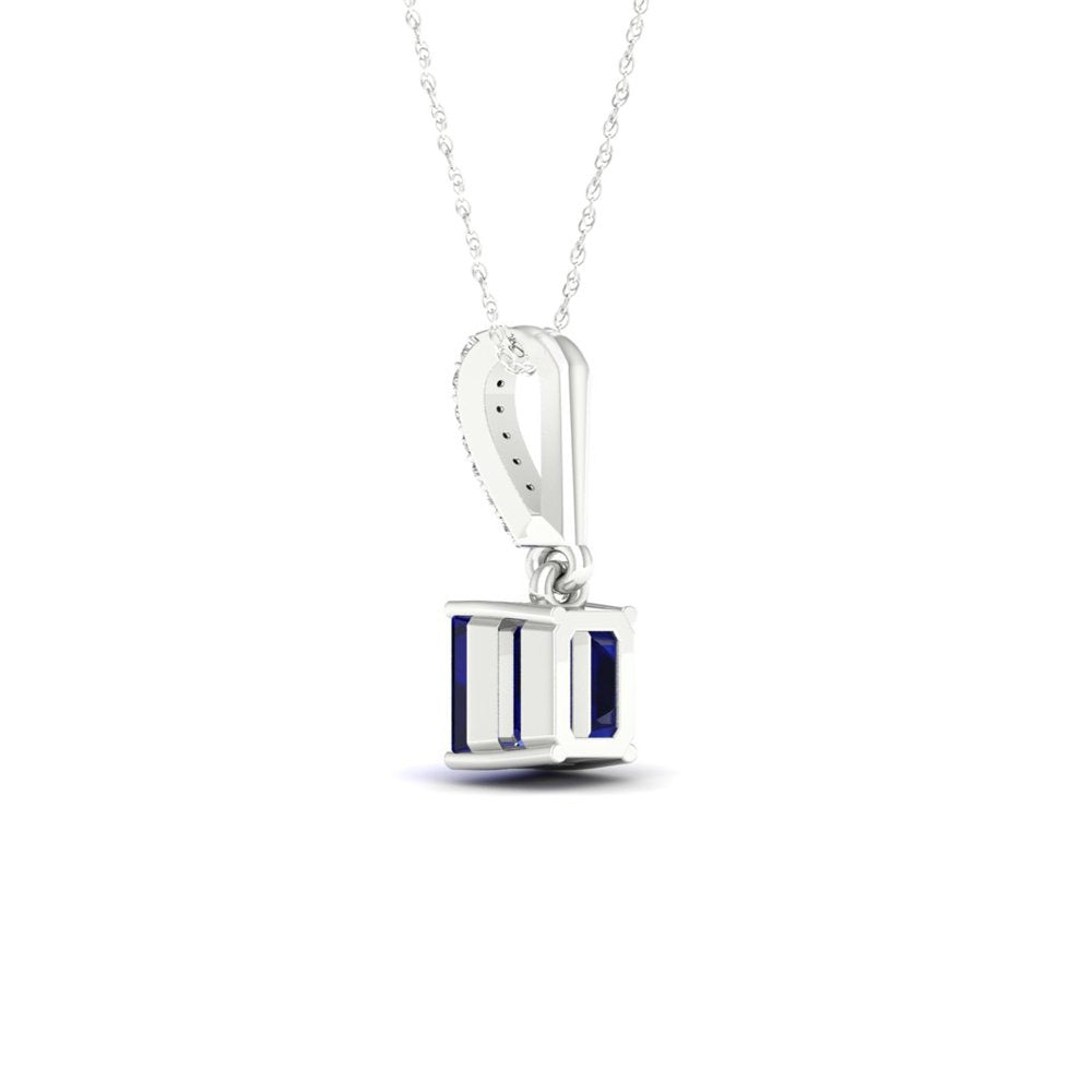 Imperial Gemstone 10K White Gold Emerald Cut Blue Sapphire 1/20 CT TW Diamond Ha