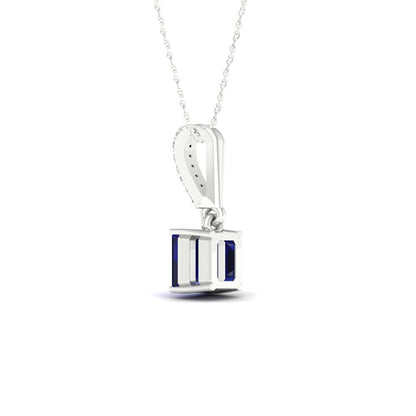 Imperial Gemstone 10K White Gold Emerald Cut Blue Sapphire 1/20 CT TW Diamond Ha