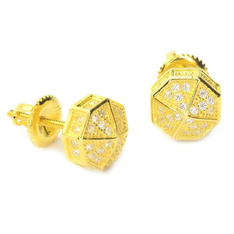 Iced Mirco Pave Lab Diamond CZ Setting Earring Mens Bling Silver Plated Octagon