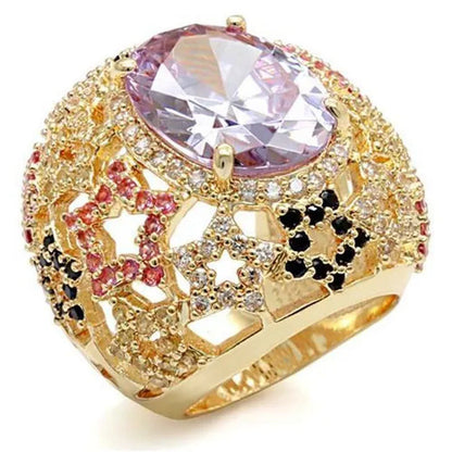 Women Imitation Gold Brass Ring with AAA Grade CZ in Light Amethyst - Size 7