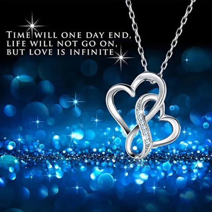 Fashion Double Heart Pendant 925 Sterling Silver Infinity Necklace for Women Bri