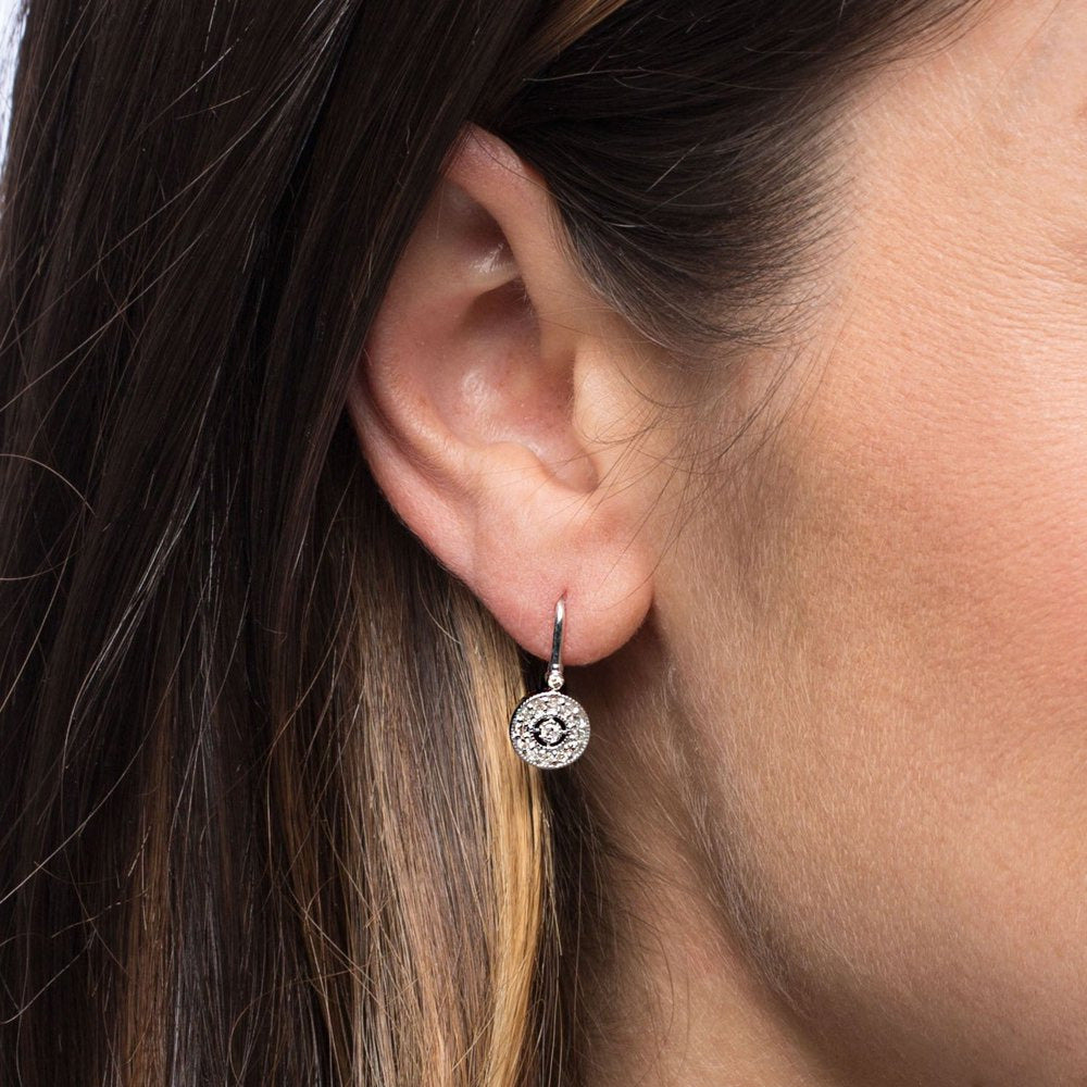 1/3Ct Pave Diamond Vintage Halo Earrings 10K White Gold 1/2" Tall