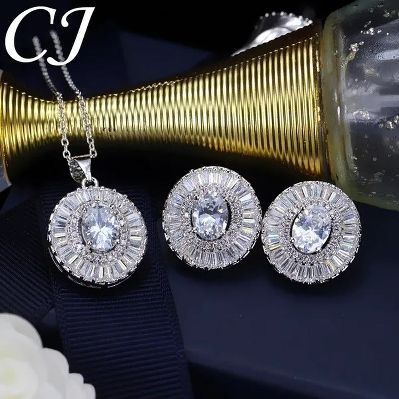 CANDICE Classic round Sapphire CZ Party Jewelry Sets for Women Elegant Blue Cubi