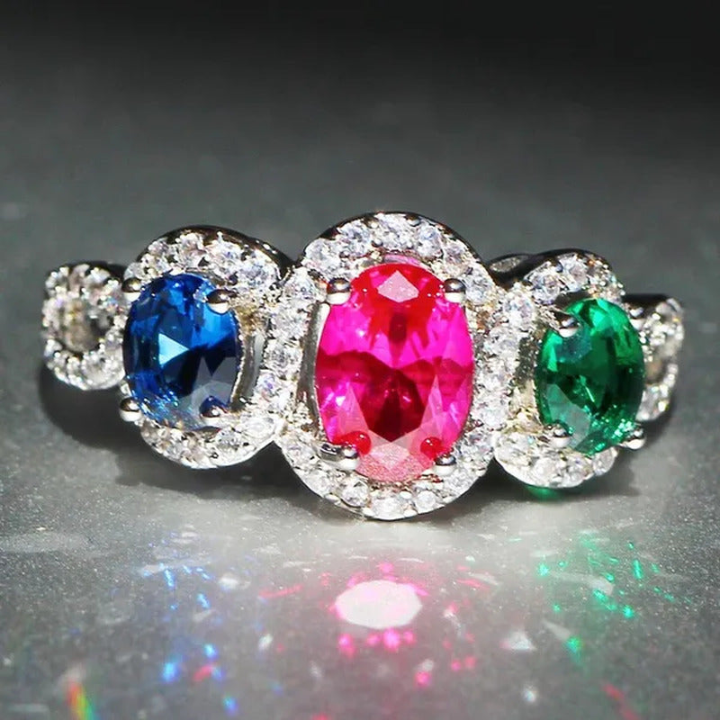 925 Silver Natural Gemstones Ring Sapphire & Ruby & Emerald Wedding Birthstone B