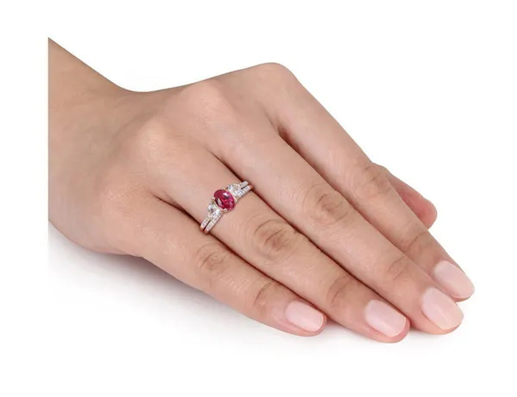 1.90 Carat (Ctw) Lab-Created Ruby and White Sapphire Bridal Engagement Wedding R