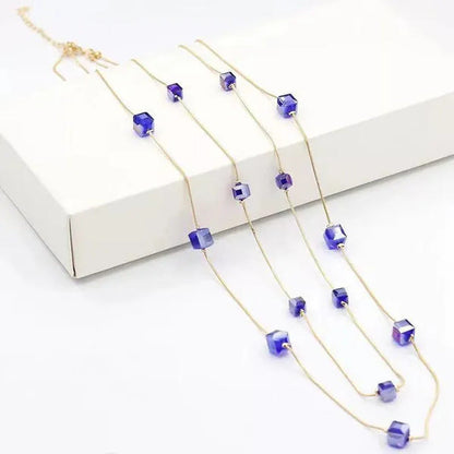 Women'S Square Long Chain Sweater Necklace Fashion Jewelry Double Long Tassel Ne